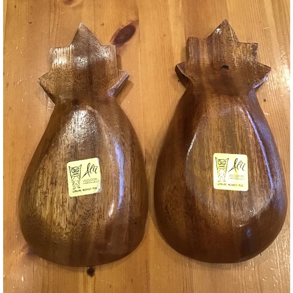 TIKI BAR CARVED PINEAPPLE BOWLS ALII WOODS HONOLULU MONKEY POD TIKI LOUNGE - Picture 5 of 8